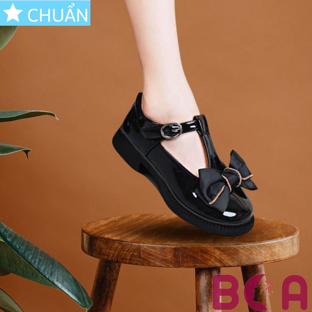 Giày trẻ em dành cho bé gái 3p KRO01 ROSATA tại BCASHOP bít mũi, quai cài, có nơ cùng màu rất dễ thương, màu đen