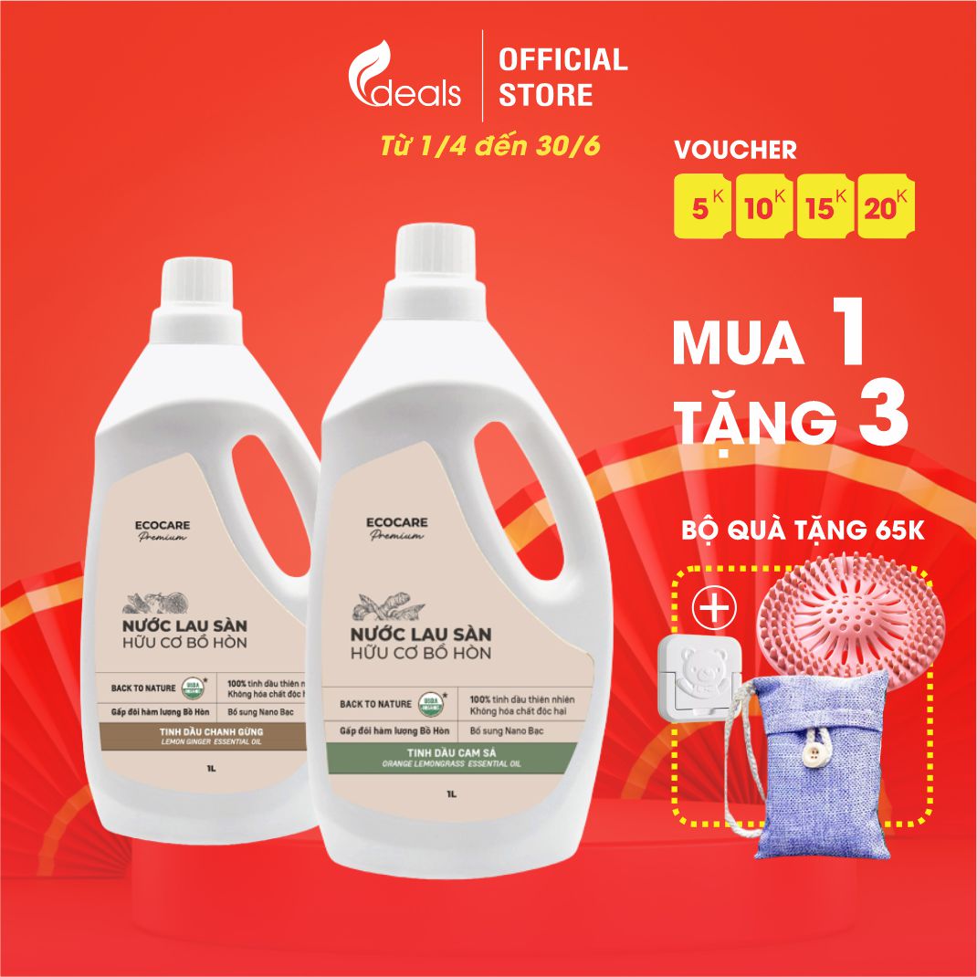 [Premium] Nước lau sàn hữu cơ cao cấp Bồ hòn và Tinh dầu thiên nhiên Ecocare - Diệt khuẩn, Đuổi muỗi, Chống trơn trượt - Cam sả - 4000ml