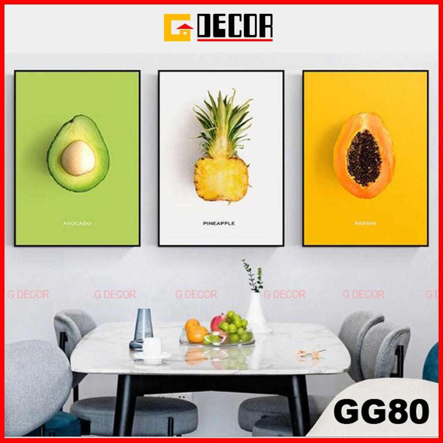 Tranh treo tường canvas 3 bức phong cách hiện đại Bắc Âu 80, tranh trái cây trang trí phòng khách, phòng ngủ, phòng ăn