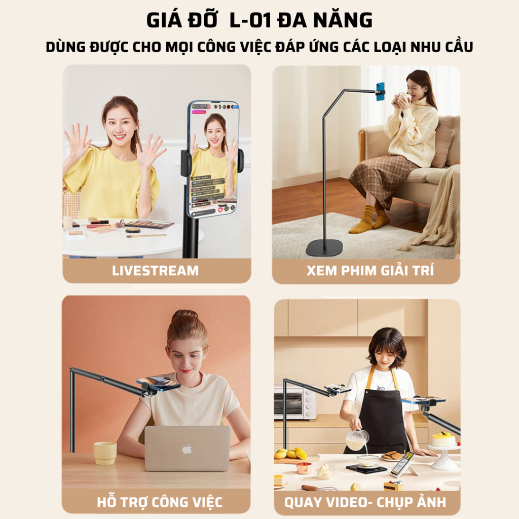 Giá đỡ điện thoại đa năng xoay đa góc L01 - Tripod điện thoại quay video, chụp ảnh, livestream hợp kim nhôm chắc chắn - Hàng chính hãng