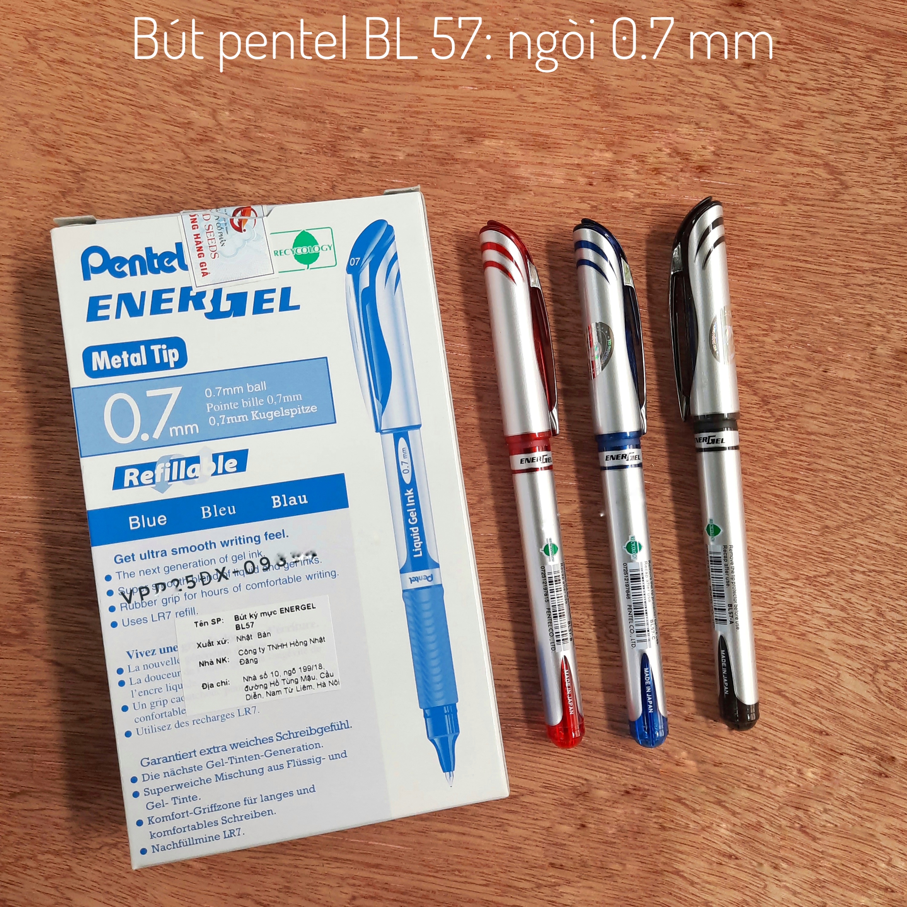 Bút bi nước pentel nhật bản ngòi 0.5mm, 0.7,1.0mm BLN55,BL57,BL60. (1 cái)