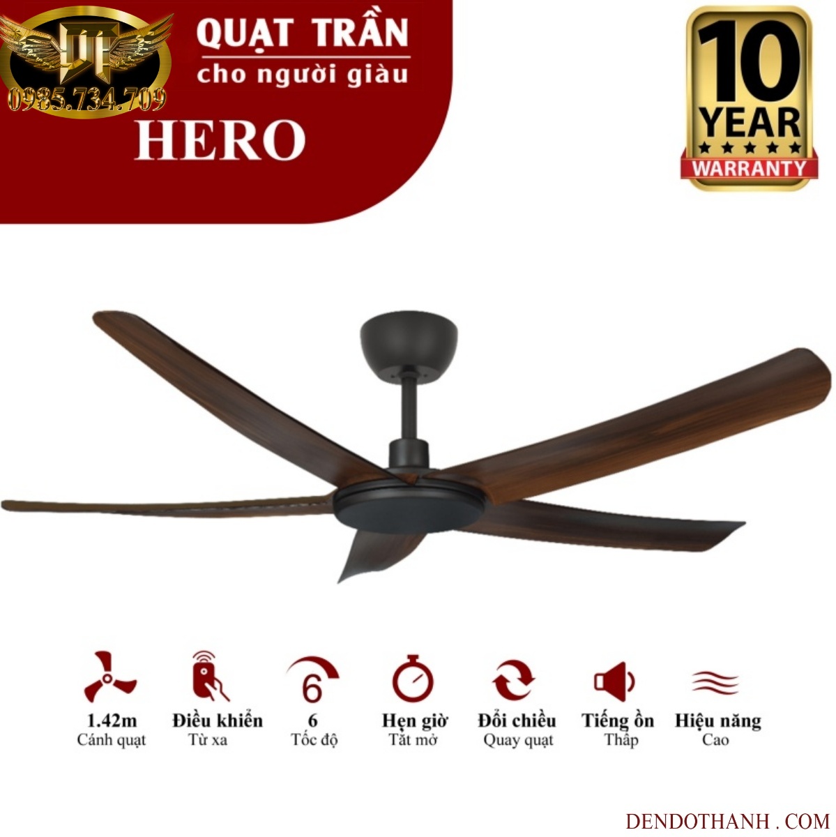 Quạt trần MR VŨ hero quạt trần cho người giàu mẫu 5 cánh đơn giản tinh tế hiện đại QTD