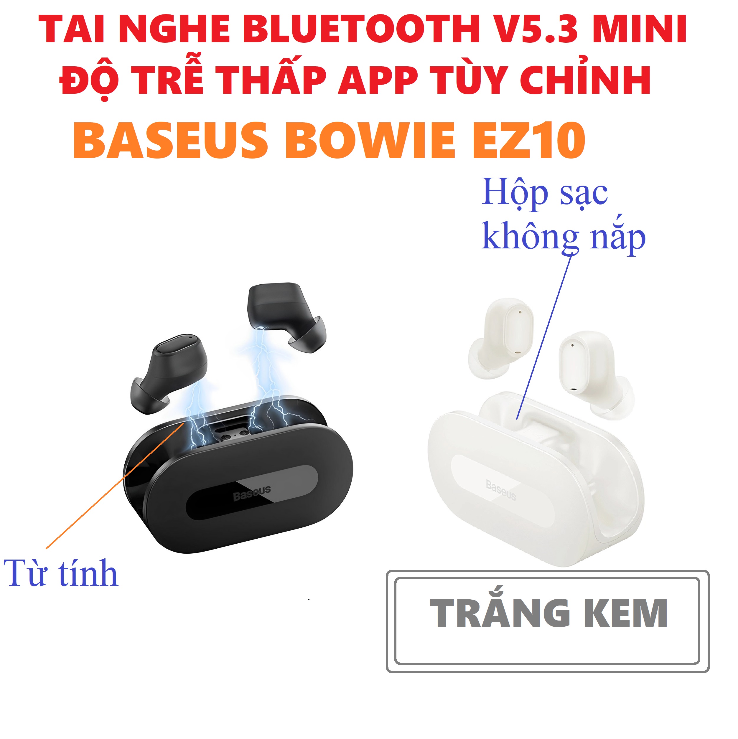 Tai nghe không dây mini Bluetooth V5.3 độ trễ thấp app tùy chỉnh Baseus Bowie EZ10 _ Hàng chính hãng