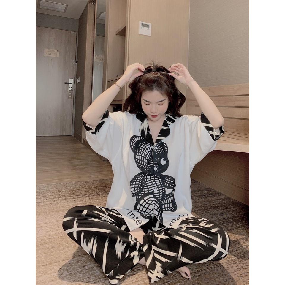 Đồ Bộ Ngủ Nguyên Set Pijama Cổ Thường Quần Dài Tay Ngắn Lụa Latin, Mango Cao Cấp Thiết Kế 5D Không Xù Mẫu Hot 2021