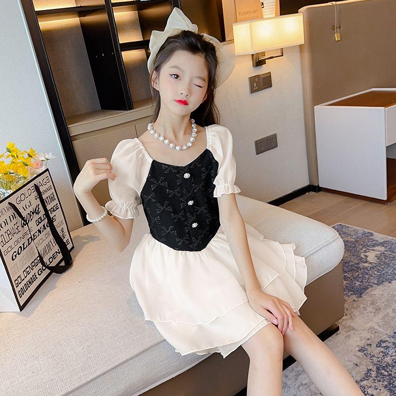 SHUANGYAN Cô bé ăn mặc mùa hè 2023 phong cách phương Tây Big Boy bong bóng tay áo twilight sợi ghép công chúa váy tiên