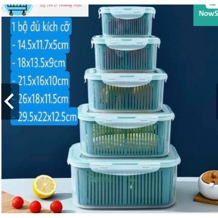 Set 5 hộp nhựa đựng thực phẩm tủ lạnh bảo quản rau củ và thức ăn CAO CẤP có nắp đậy