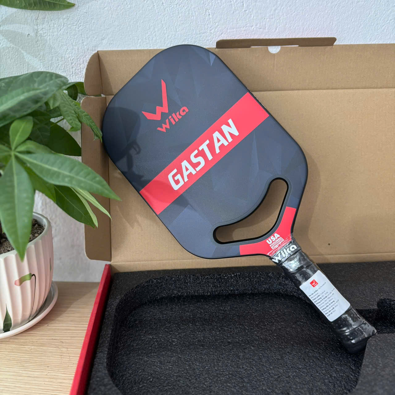 Vợt chơi Pickleball cao cấp Wi-ka Gastan - mặt vợt nhám, Carbon T1000