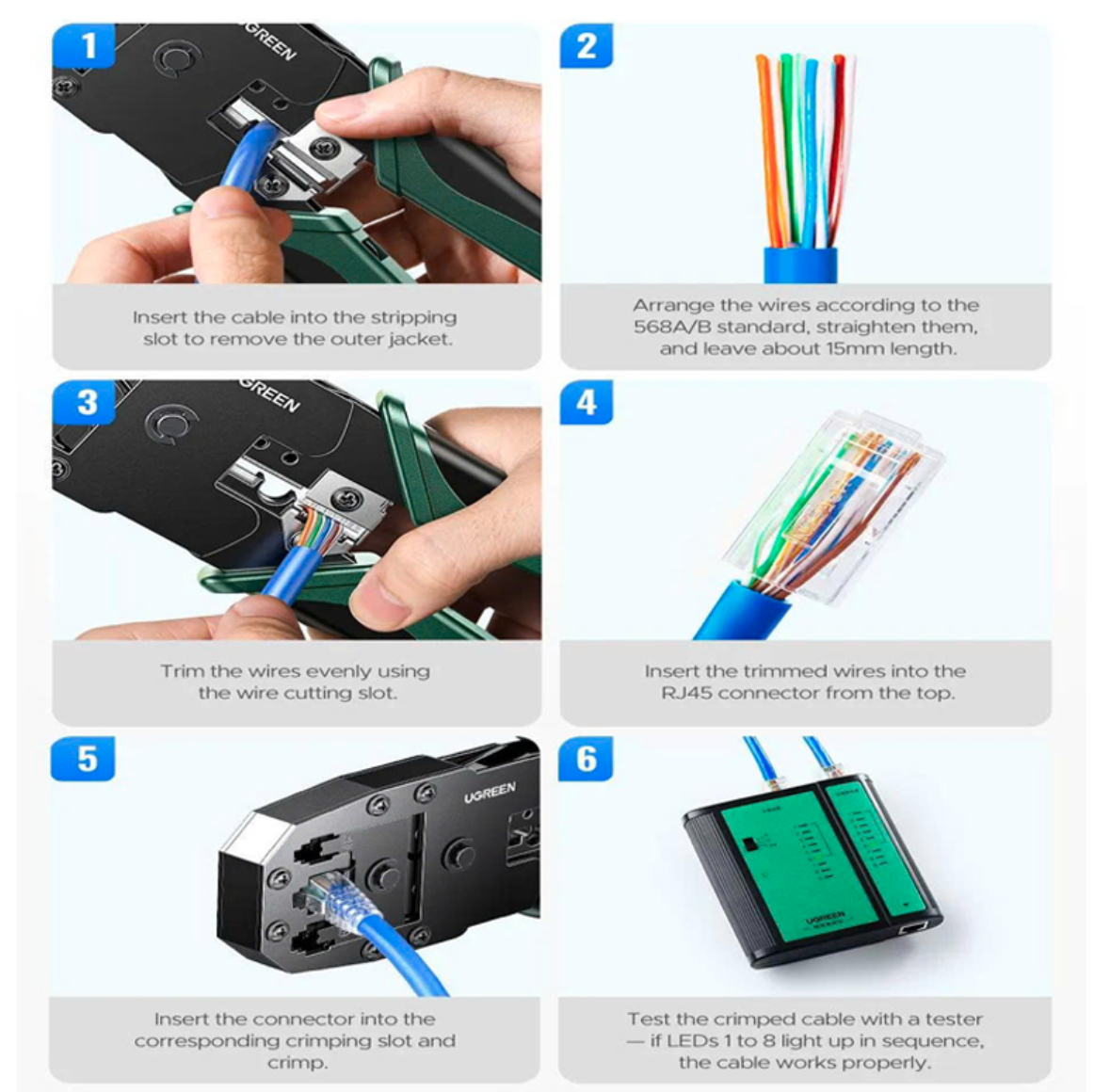 Kềm bấm mạng đa năng 6P/8P Cat5, Cat6, Cat7, Cat8 Ugreen 15115/NW200 cao cấp - Hàng chính hãng