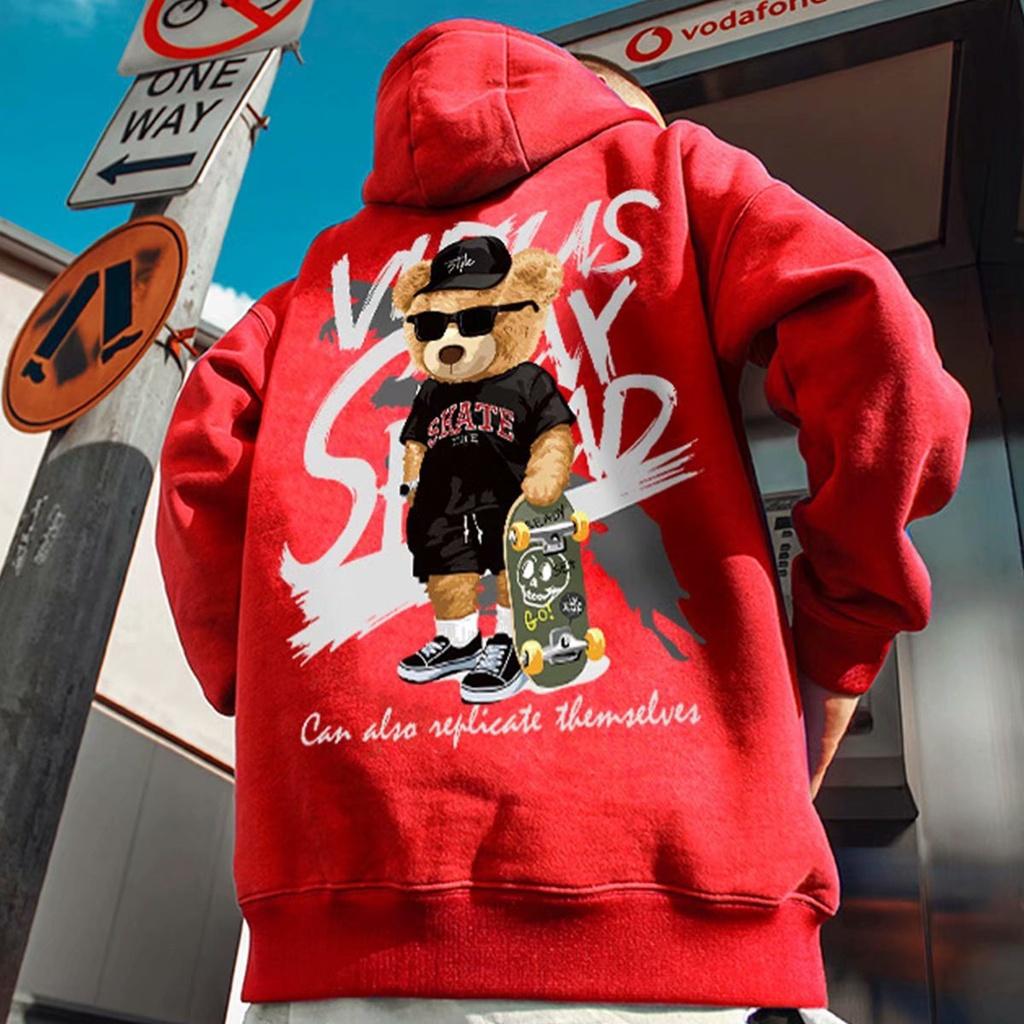 Áo Hoodie Dáng Rộng In Hình Gấu Thời Trang Hip Hop Cá Tính Unisex