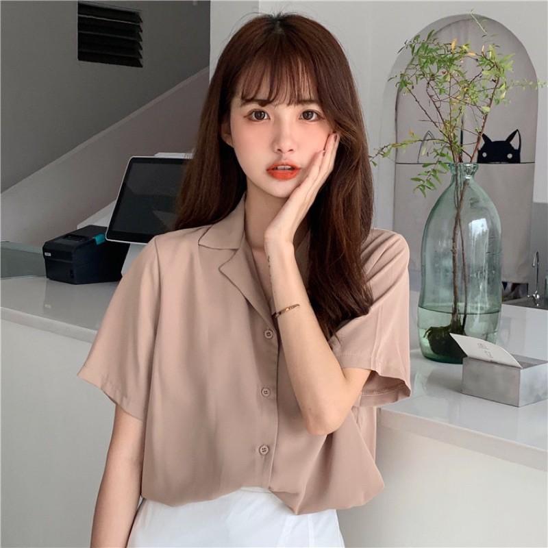 Áo sơmi cổ vest ngắn tay thanh lịch mẫu 2021
