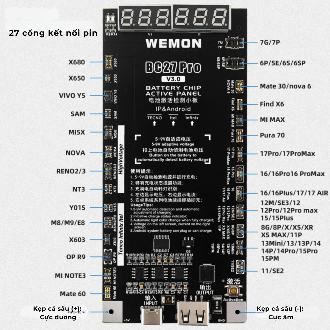 Bo Mạch Kích Hoạt Pin WEMON BC27 Pro V3.0 dành cho iP 6 đến 17 Series và các thiết bị Android - Hàng Nhập Khẩu