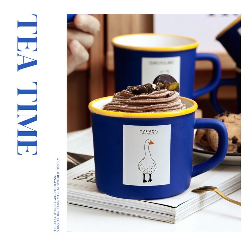 Cốc sứ uống trà, cốc cafe 400ml men xanh phong cách vintage Pháp