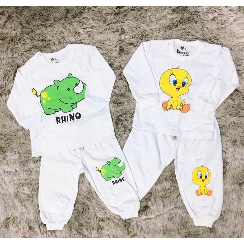 Combo 2 bộ đồ dài trắng bosbibi in hình thú Bo014 cho bé