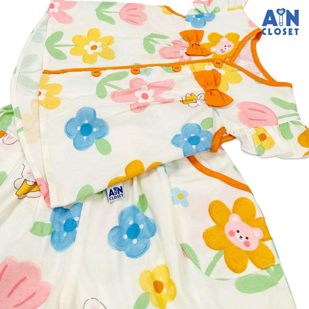 Bộ quần áo Ngắn bé gái họa tiết Hoa Lily viền cam cotton - AICDBGM5ILOG - AIN Closet