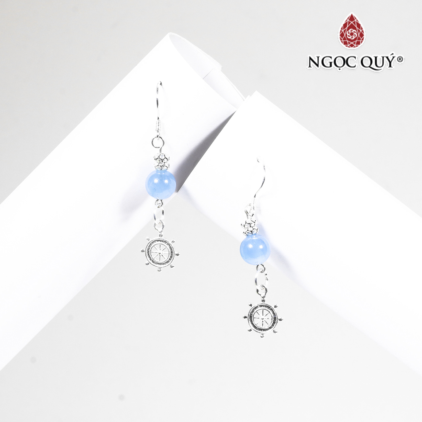 Bông tai bạc đá aquamarine hải lam ngọc mệnh thủy mộc - Ngọc Quý