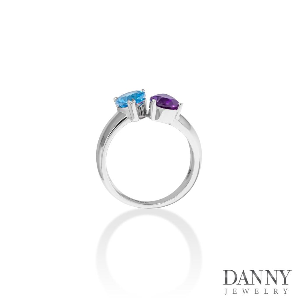 Nhẫn Nữ Danny Jewelry Bạc 925 Xi Rhodium Đính Đá Tourmaline & Amethyst Hình Giọt Nước SPLRA696A