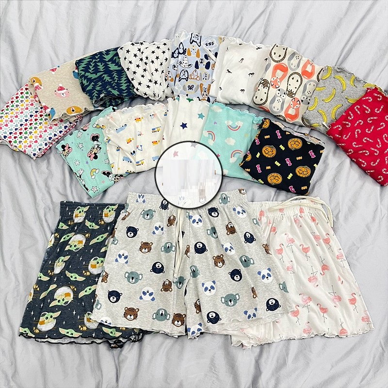 Quần đùi NỮ cotton Thái viền bèo HỌA TIẾT HOẠT HÌNH đáng yêu