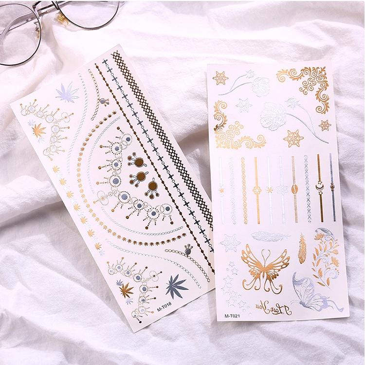 Hình xăm dán ánh kim, miếng dán xăm nhũ tạm thời henna tatoo vòng tay, băng tay Legaxi