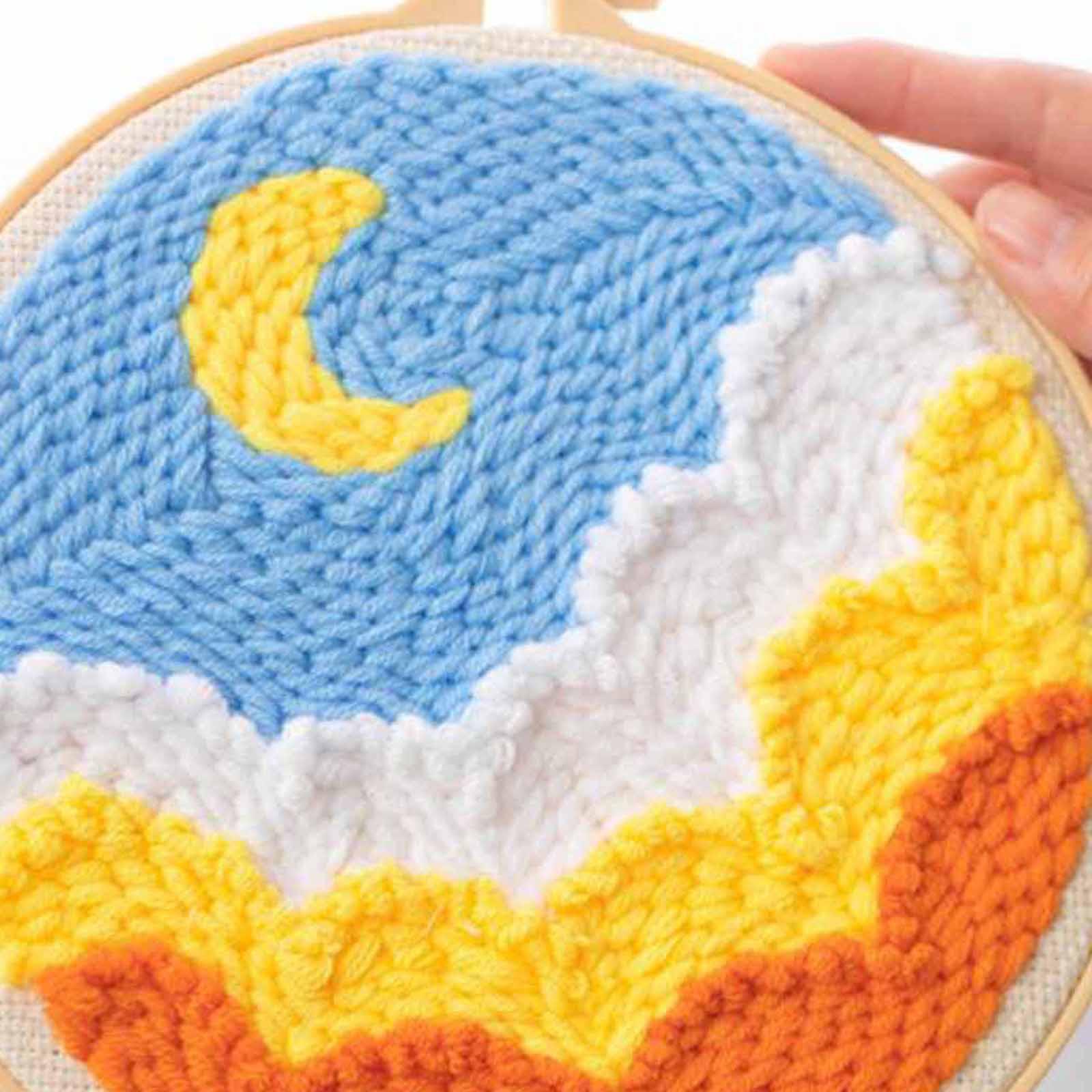 Moon Star Punch Needle Kit Soft Yarn DIY Needlework Embroidery Craft A