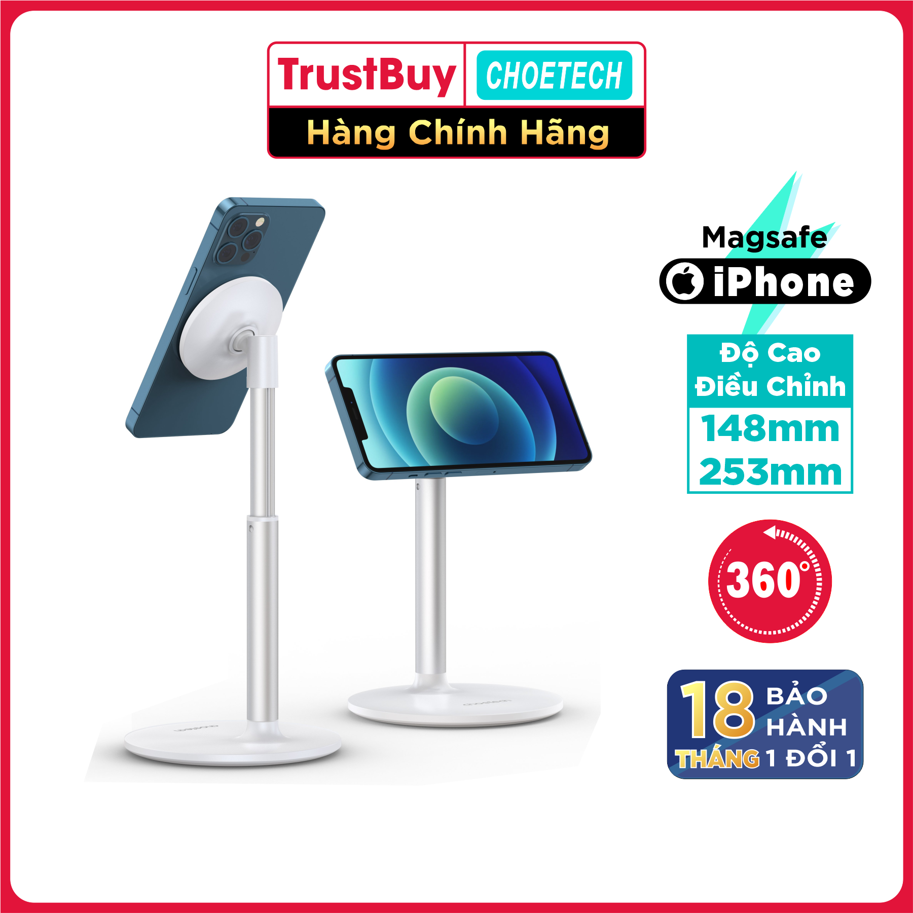 Giá Đỡ Mag-Safe Cho iPhone CHOETECH H048 Có Thể Điều Chỉnh Độ Cao Góc Độ - Hàng Chính Hãng