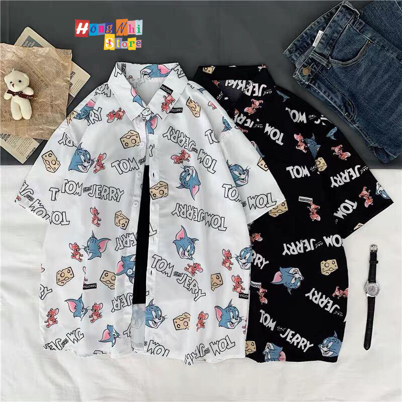 Áo Sơ Mi Hoạ Tiết Tay Lỡ Dáng Rộng, Sơ Mi Tay Lửng Unisex - MM