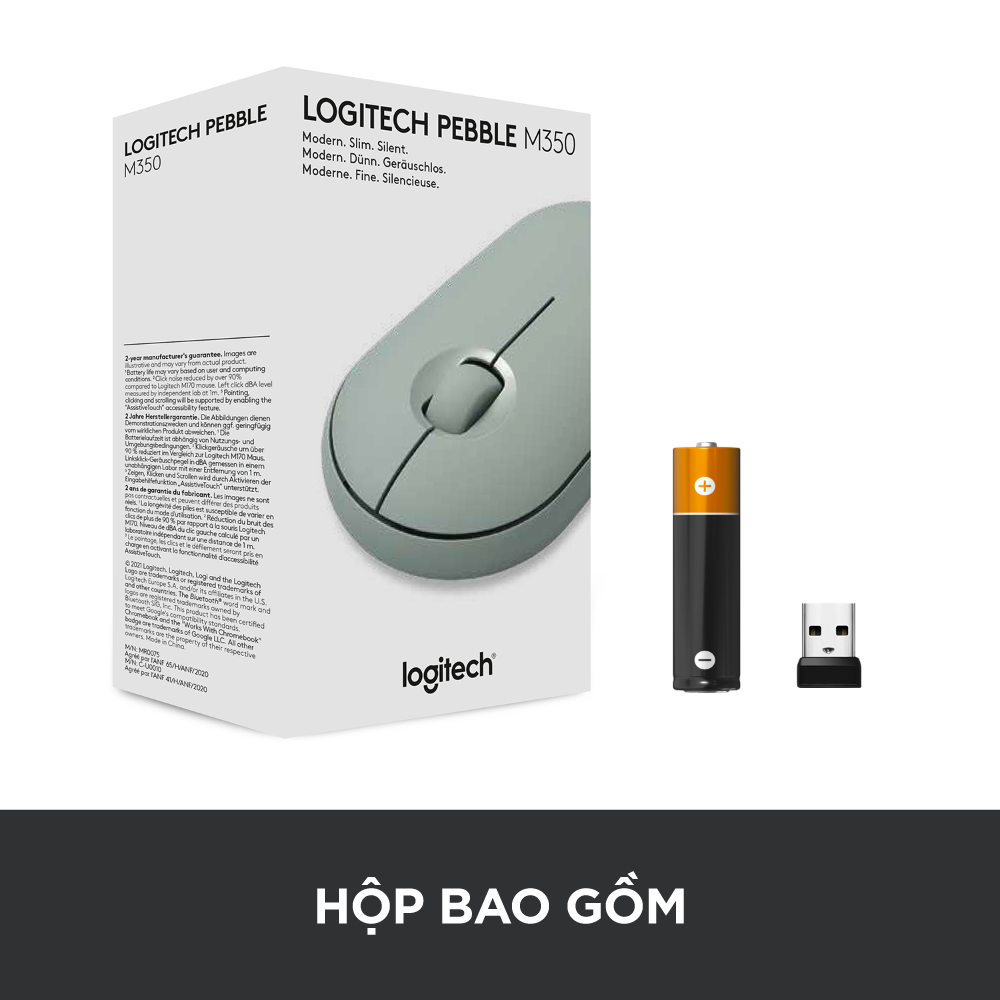 Chuột không dây Logitech Pebble M350 - Kết nối Bluetooth/ USB 2.4GHz, thiết kế mỏng, giảm ồn, phù hợp Mac / PC / Laptop - Màu Xanh rêu - Hàng chính hãng