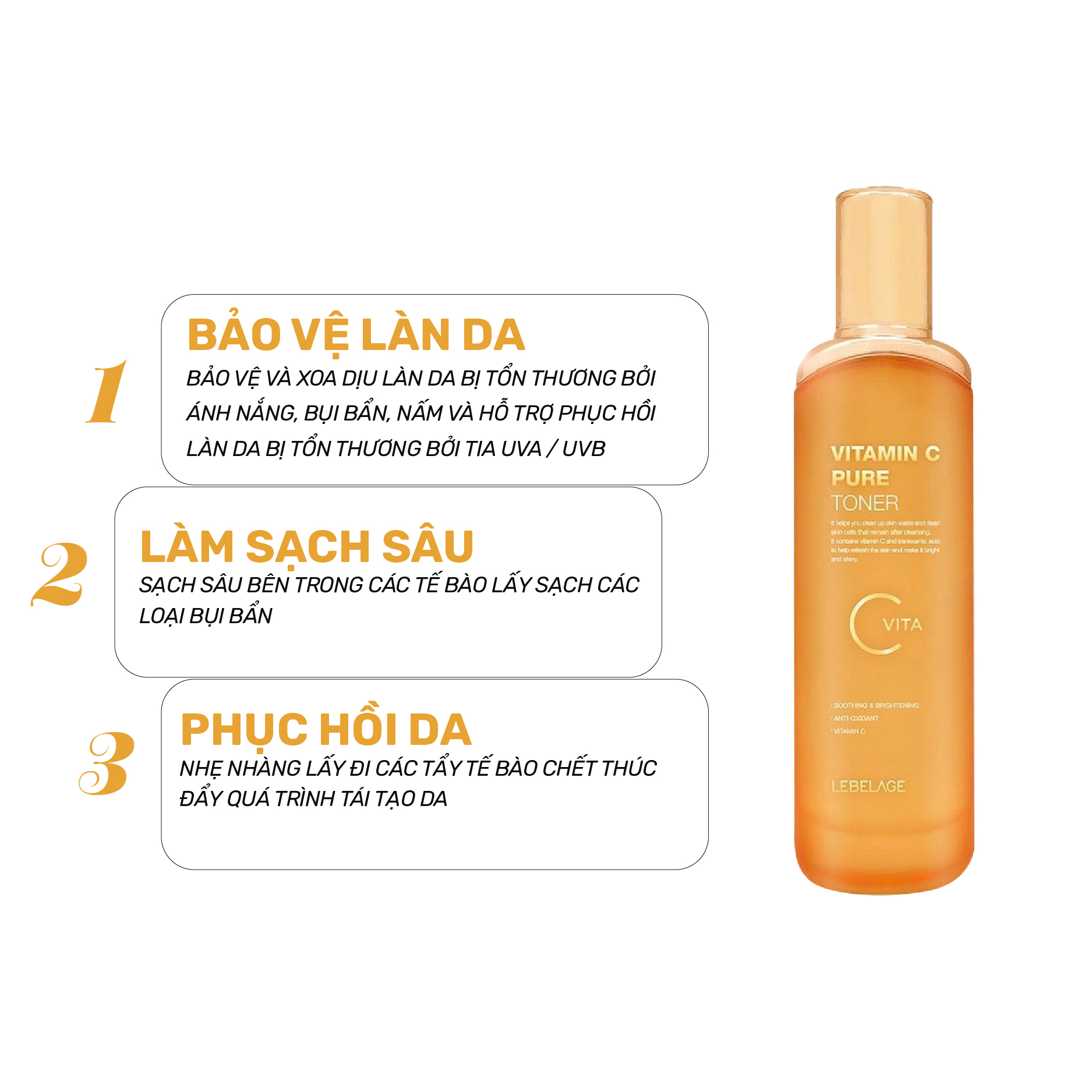 [02.2026] Nước hoa hồng cân bằng da dưỡng trắng mờ thâm sạm hiệu quả Lebelage Vitamin C Pure Toner 120ml