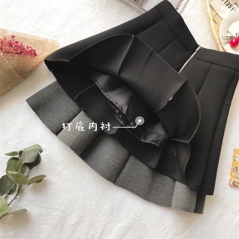 Chân váy dạ xám xếp ly