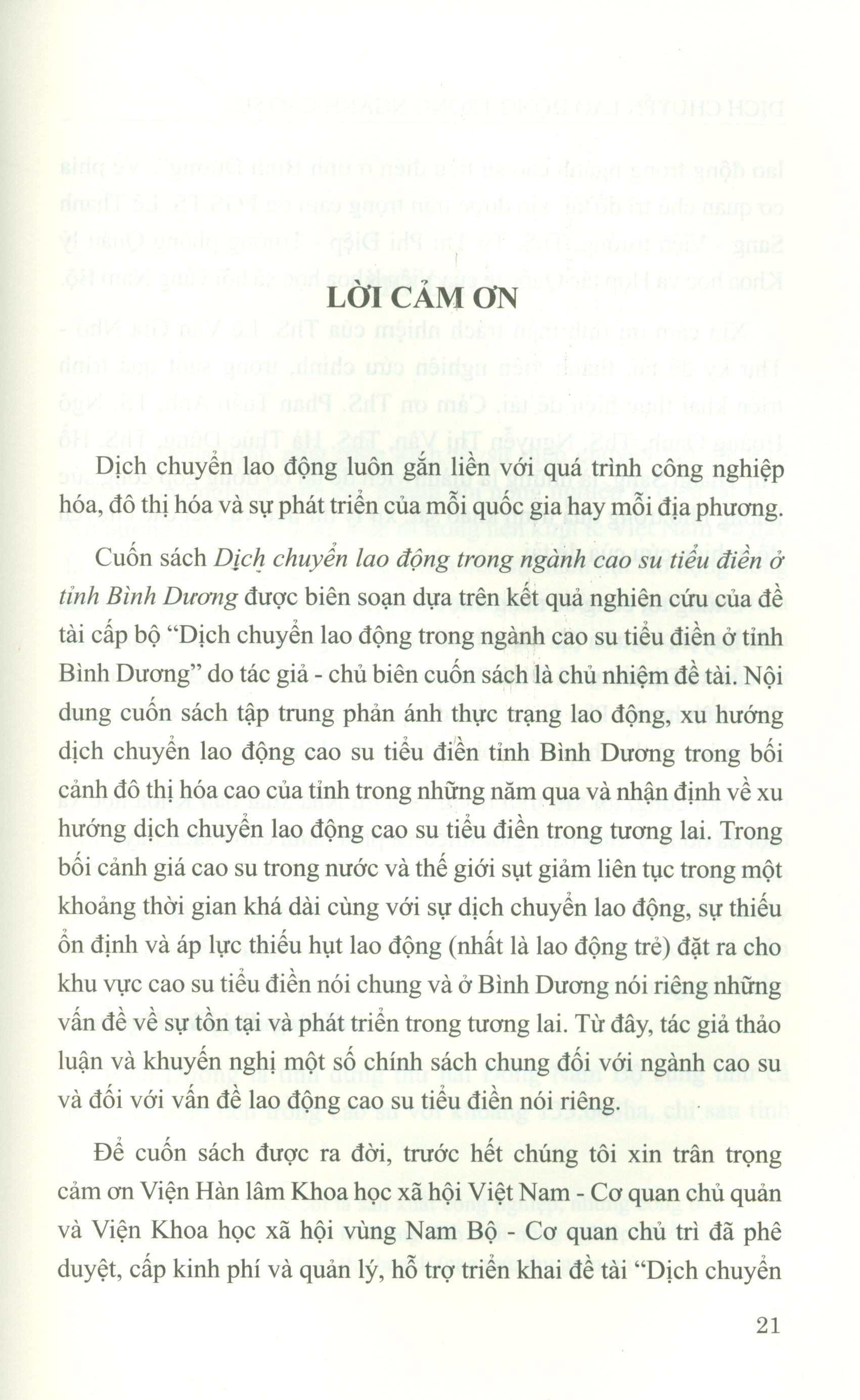 Dịch Chuyển Lao Động Trong Ngành Cao Su Tiểu Điền Ở Tỉnh Bình Dương