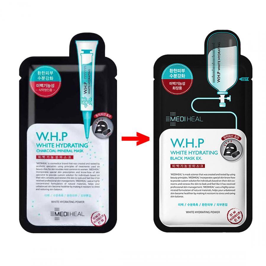 Combo 5 Mặt nạ Than hoạt tính Dưỡng Trắng Da Mediheal W.H.P White Hydrating Charcoal-Mineral Mask 25ml x5
