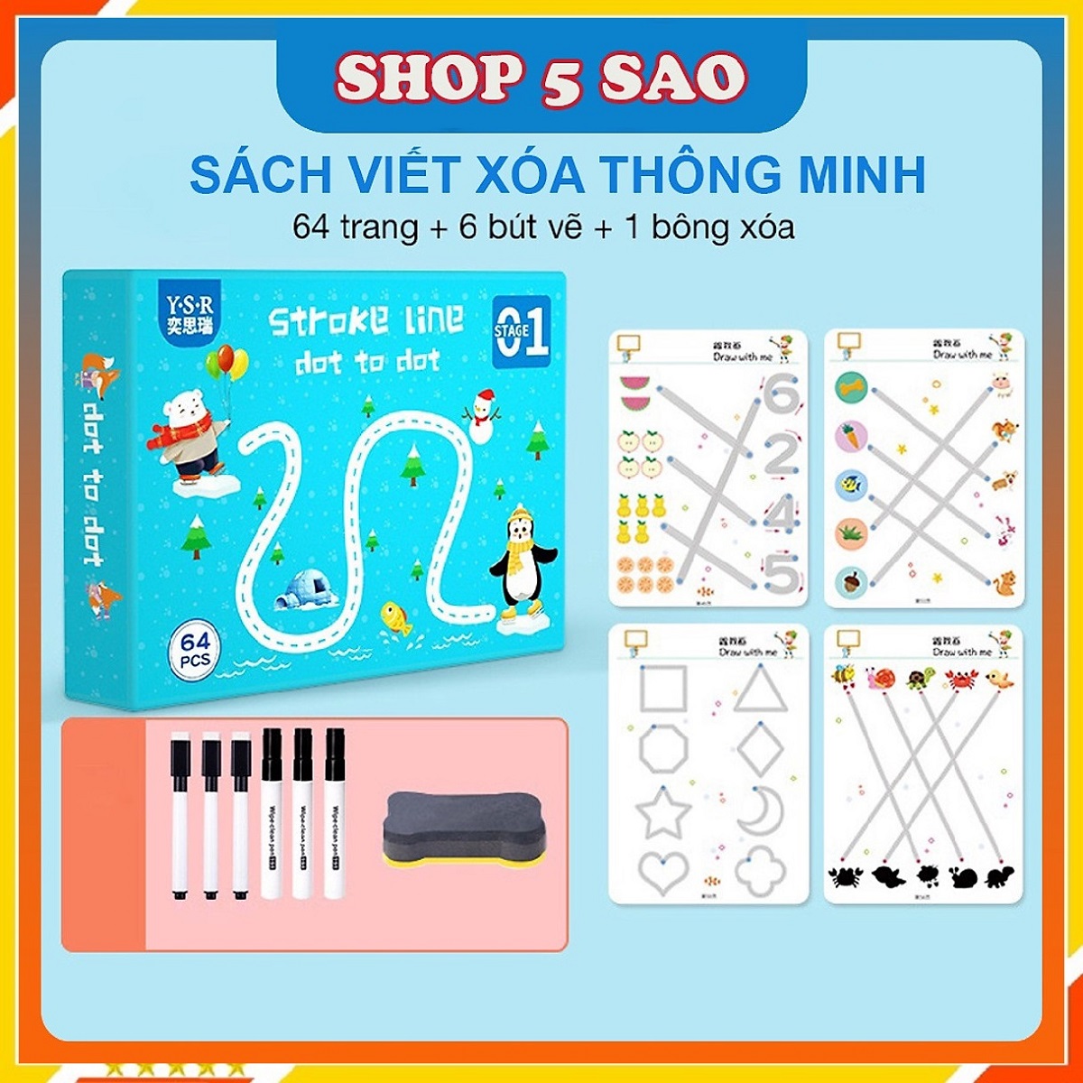 Đồ Chơi Giáo Dục, Vở Viết Xoá Được 64 Trang, Vở Tự Xoá Thông Minh, Đồ Chơi Trẻ Em Thông Minh Giúp Bé Tập Tô, Tập Viết