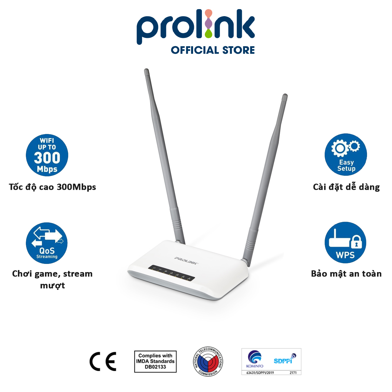 Bộ phát Wifi PROLiNK PRN3009 chuẩn N 300Mbs, râu kép phát sóng khỏe - Wireless Rounter dành cho gia đình (Hàng chính hãng)