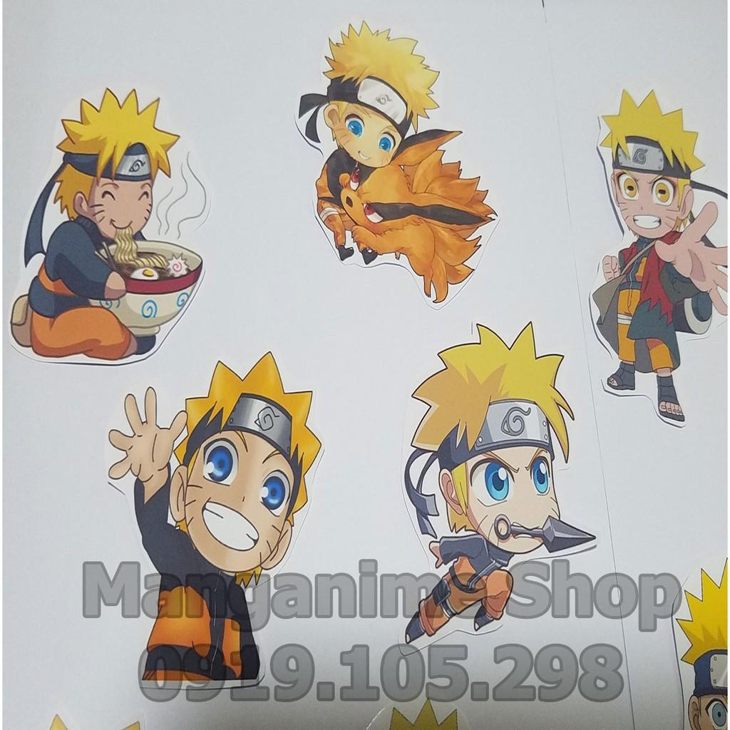 Bộ 11 sticker Naruto chibi decal bóc dán siêu cute