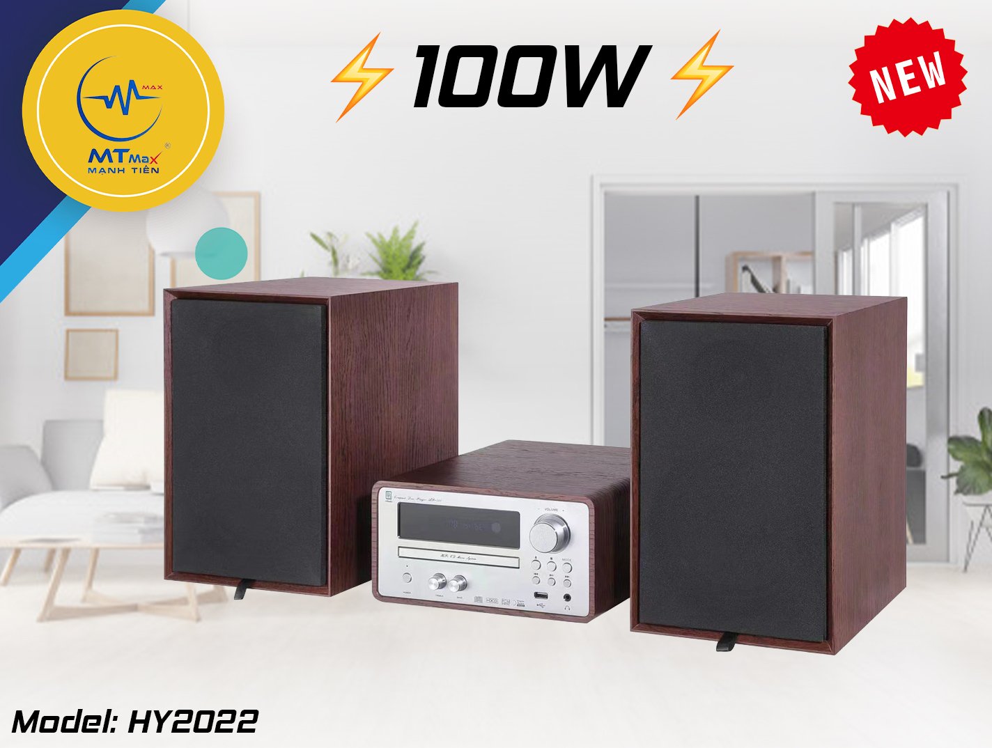 Loa dàn nghe nhạc có amply MTMAX HY2022 mini sang trọng âm thanh HIFI bass 16cm có bluetooth ổ đĩa CD đài AM FM siêu hay hàng chính hãng