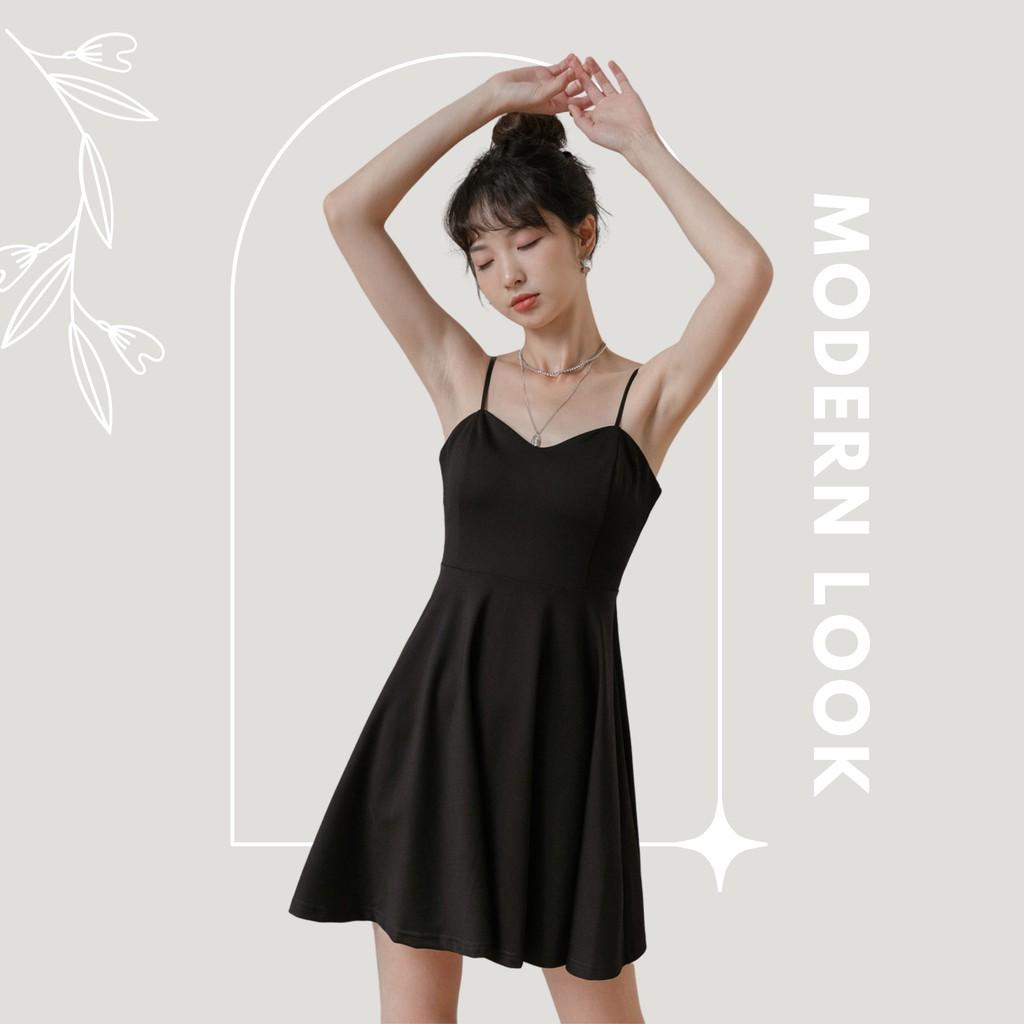 Đầm nữ màu đen hai dây đơn giản tôn dáng| MINNIE DRESS