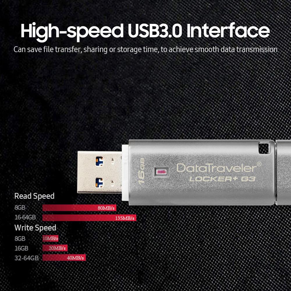 Kingston DTLPG3 8GB USB3.0 U Disk High Speed Metal USB Flash Drive with 256-bit AES Hardware Encryption Password