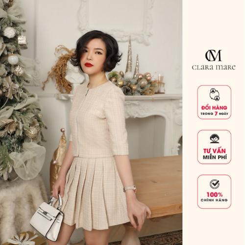 Áo vest cổ tròn CLARA MARE chất liệu vải Dạ Tweed pha sợi kim tuyến Hàn Quốc VES3004