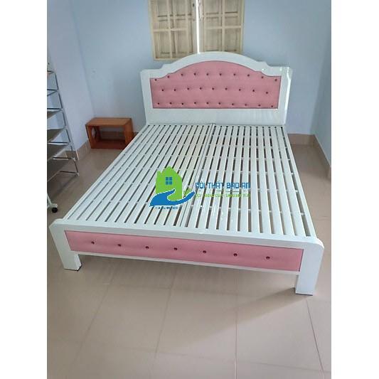 Giường sắt hộp cao cấp màu trắng hồng kích thước từ chất liệu sơn tĩnh điện giá xưởng