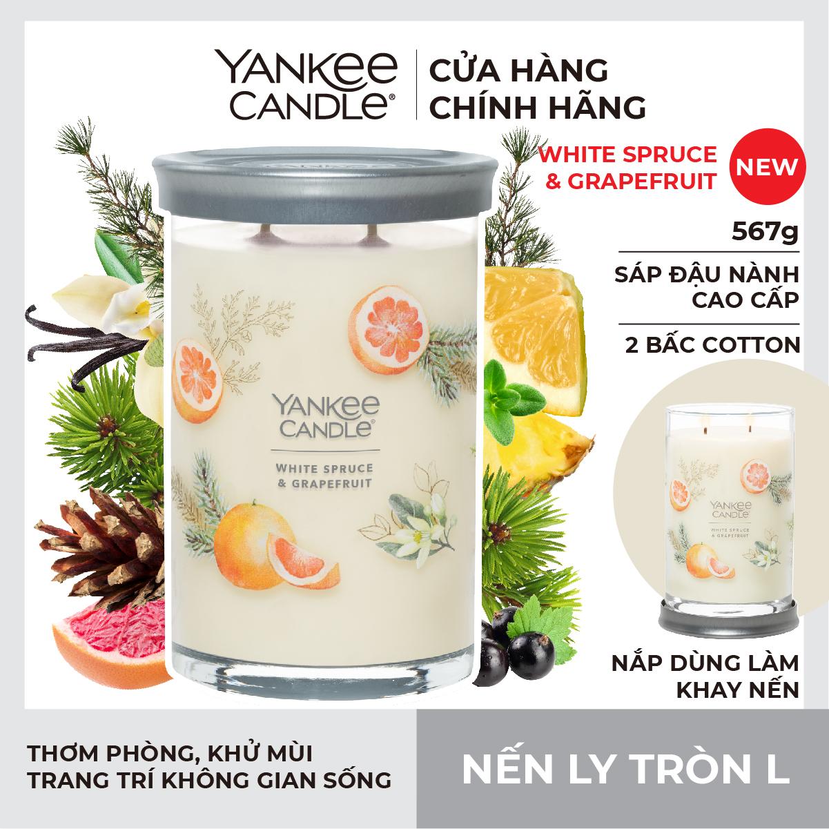 Nến ly tròn sáp đậu nành Yankee Candle size L (567g) - White Spruce &amp; Grapefruit