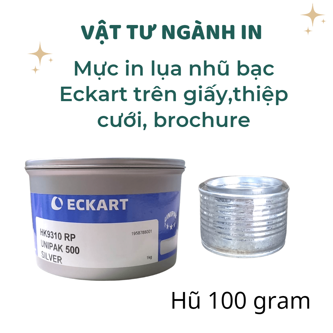 100 gram mực in lụa nhũ bạc Eckart trên giấy,thiệp cưới, brochure