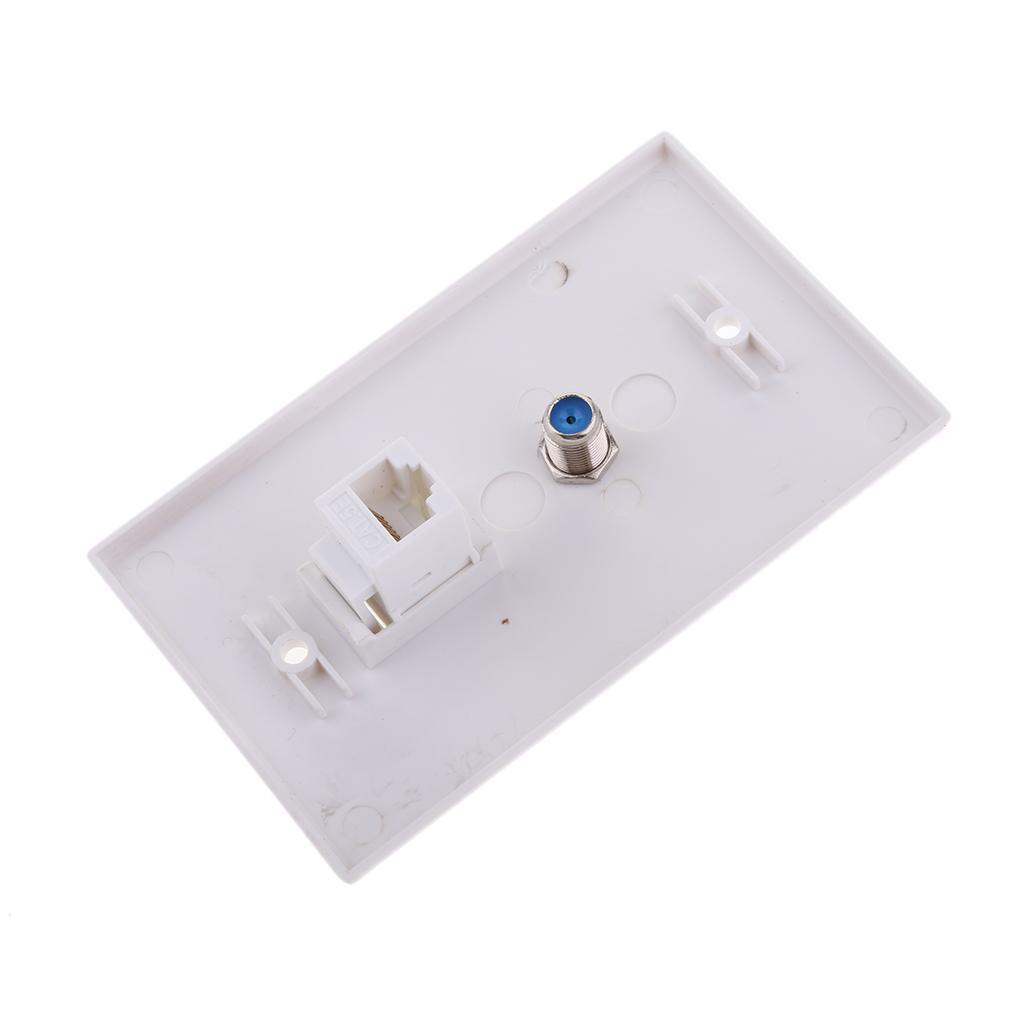 Coaxial F Connector Ethernet Wall Plate+RJ45 1 to 3 Network Splitter
