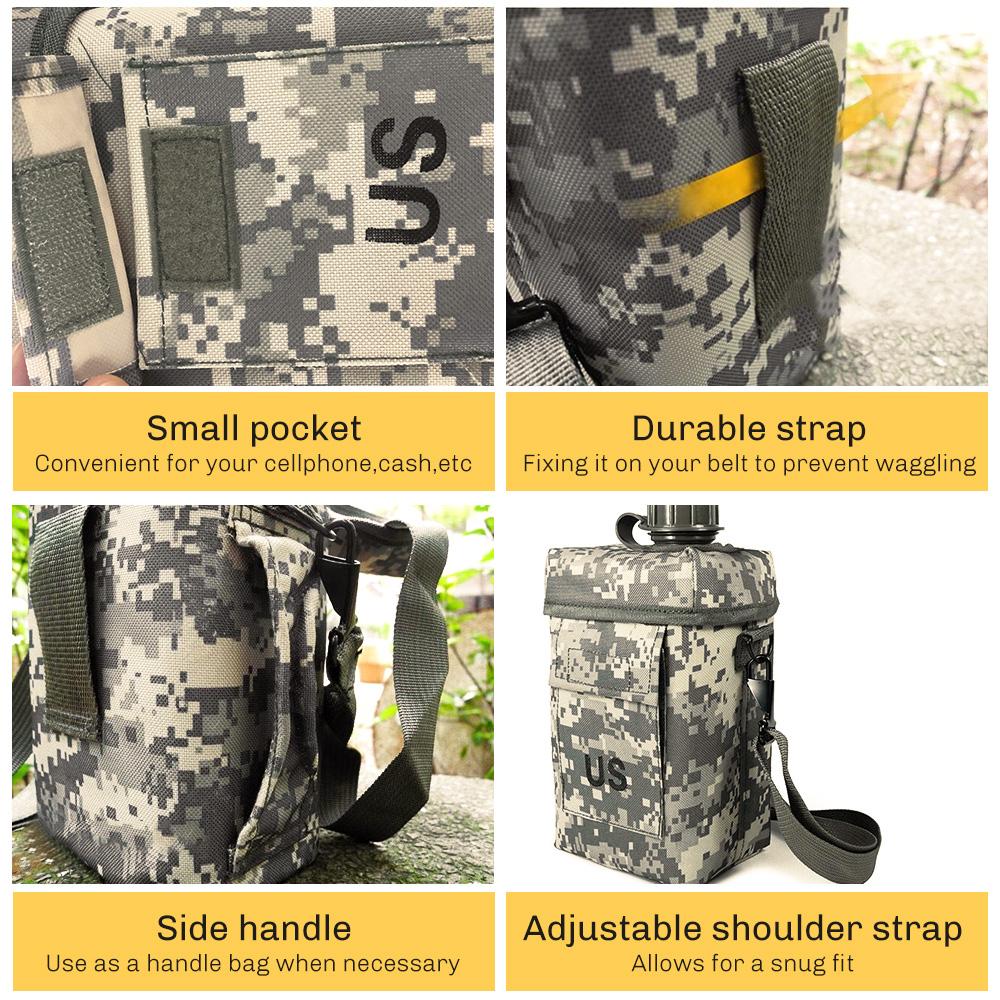 Set Túi Đeo Chéo Kèm Bình Nước Cắm Trại Dã Ngoại Họa Tiết Quân Đội 2L
