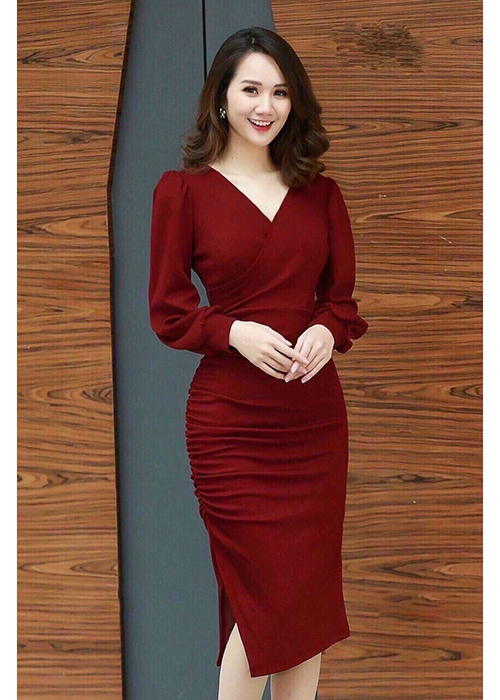 Đầm Ôm Body Thun Umi Cao Cấp Mềm Mại Cổ Tim Dài Tay