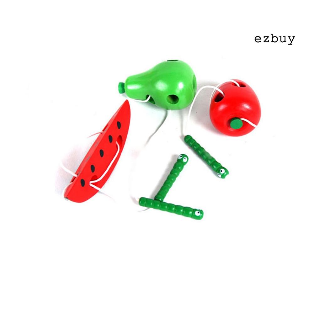 EY-Kids Educational Toy Wooden Worm Eat Apples Pear Watermelon Early Learning Gift