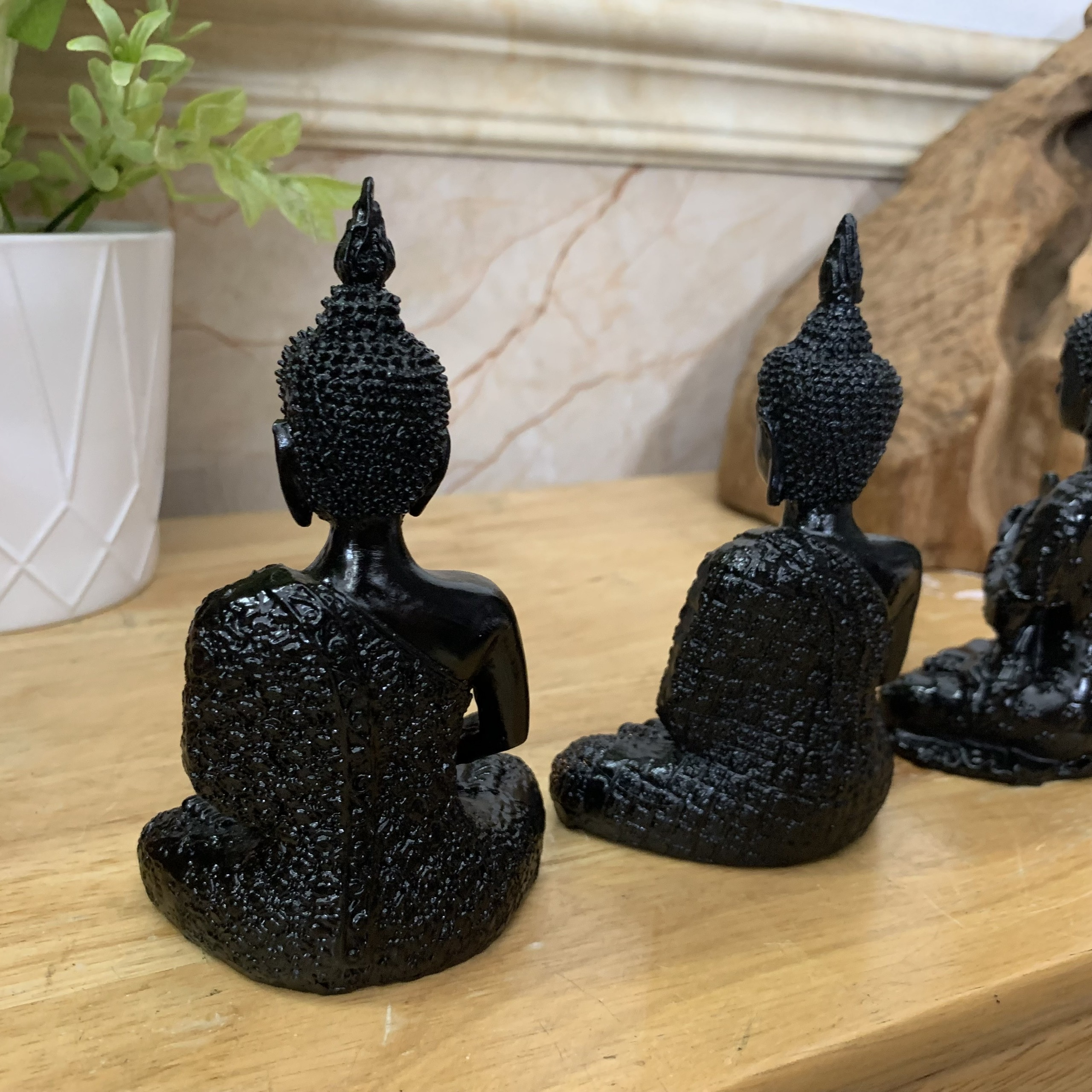 Combo 3 Tượng đá trang trí Tượng Phật Thái Thủ Ấn| Thiền ấn - Xúc địa ấn - Chuyển pháp luân ấn - Cao 13cm - Màu Đen