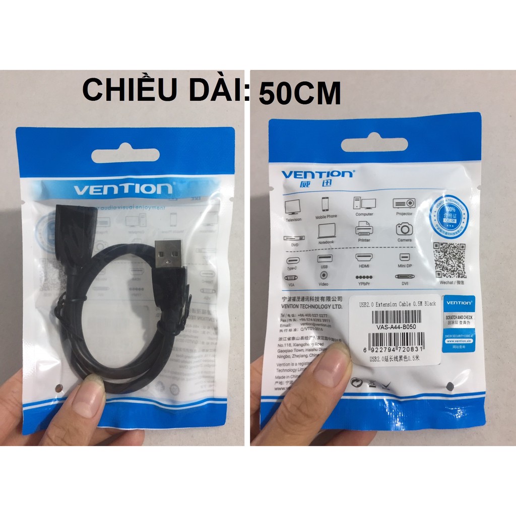 Cáp nối dài USB 2.0 Vention VAS-A44 _ Hàng chính hãng