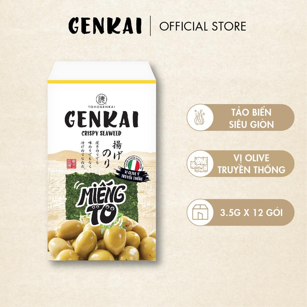 Snack Tảo Biển Siêu Giòn GENKAI Vị Olive Ý Truyền Thống 42g  (3.5g x 12 gói)