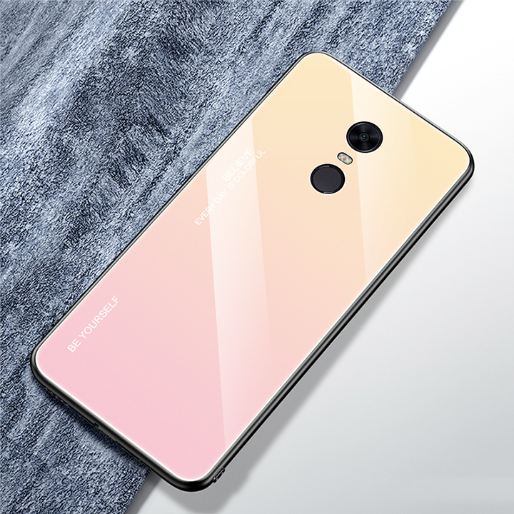 Ốp lưng cho Xiaomi Redmi 5 Plus gương cứng 2 màu Gradient Ver 2 , viền TPU dẻo đen