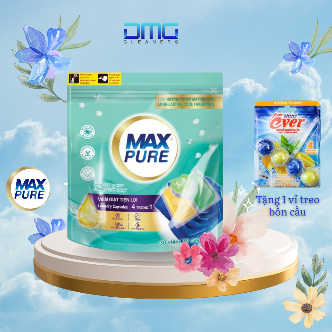 Túi 30 Viên Giặt Tiện Lợi MaxPure 4in1- tặng 1 vỉ treo bồn cầu