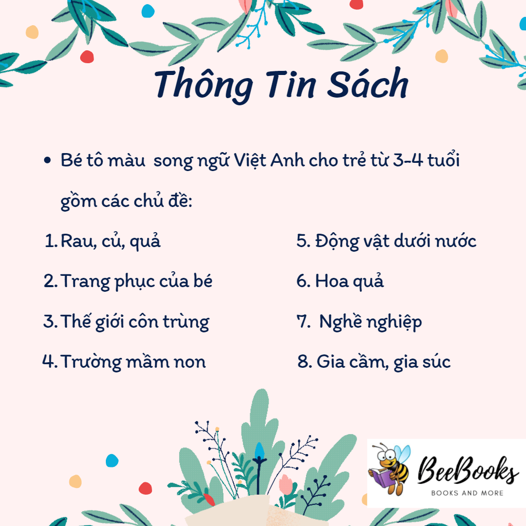 Bộ sách bé tập tô màu nhiều chủ đề song ngữ Việt Anh cho trẻ từ 4-6 tuổi
